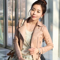 韩版女式皮衣 OL通勤 女装外套 斜拉链 短款PU皮衣外套